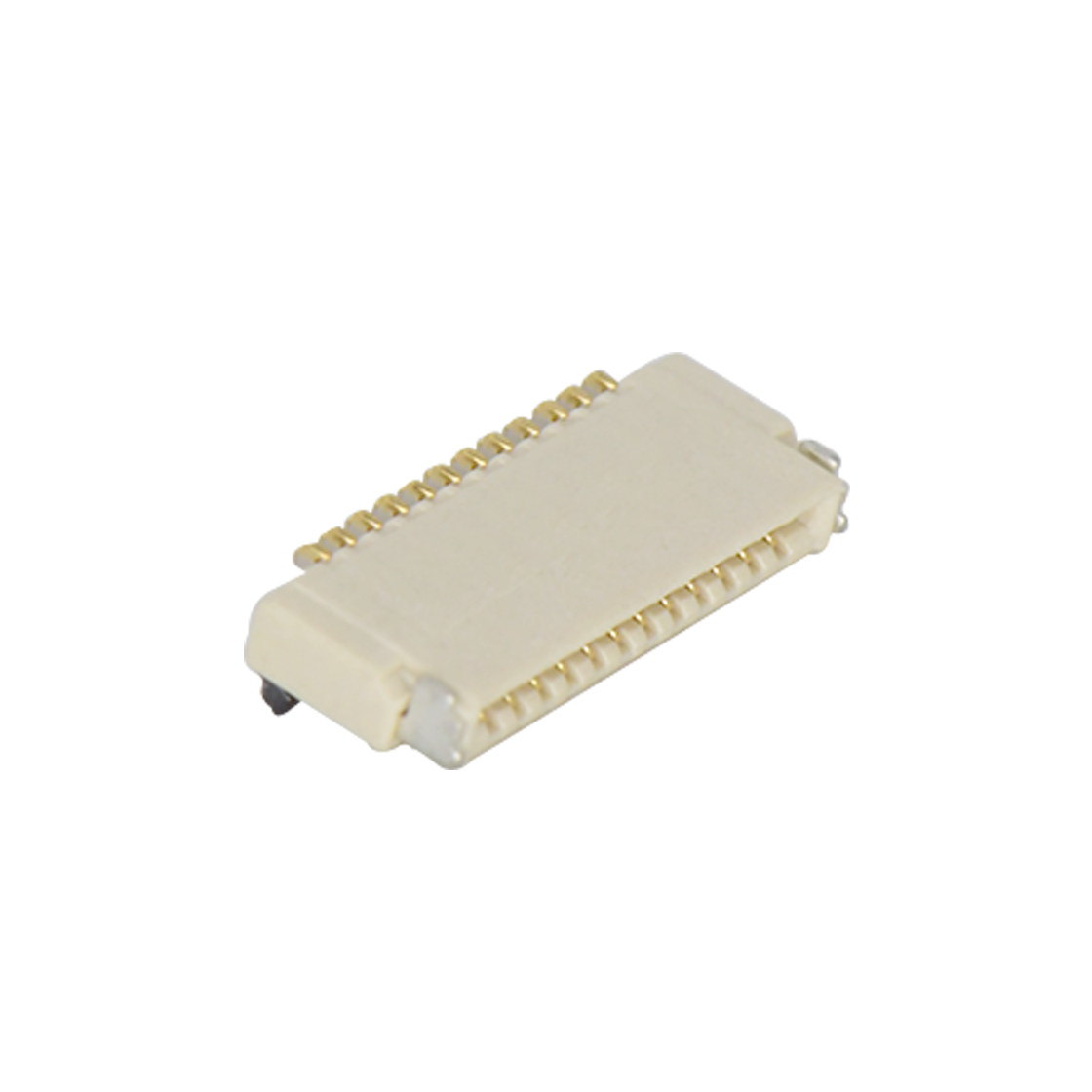 Pitch 0.50mm 90°H1.00mm 卧贴双面接后掀盖 SMT型 FPC 12pin 本色 镀半金接触点及焊接脚点1u，镍底35-60u.